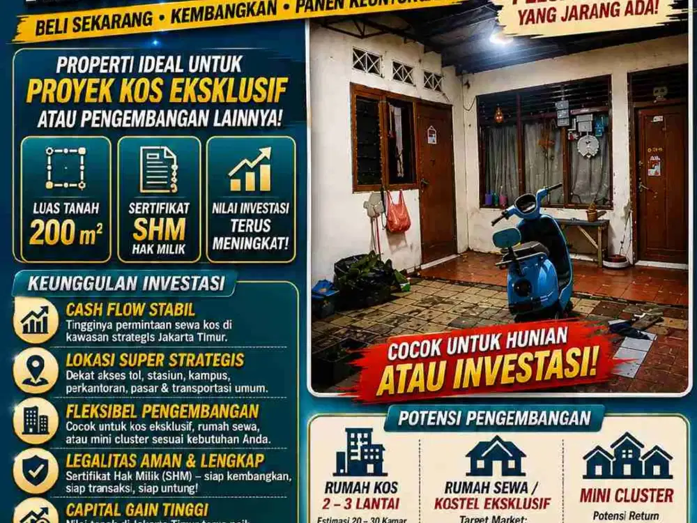 Jual Rumah hitung Tanah di Matraman Pisangan Baru Jakarta Timur, SHM, Nego