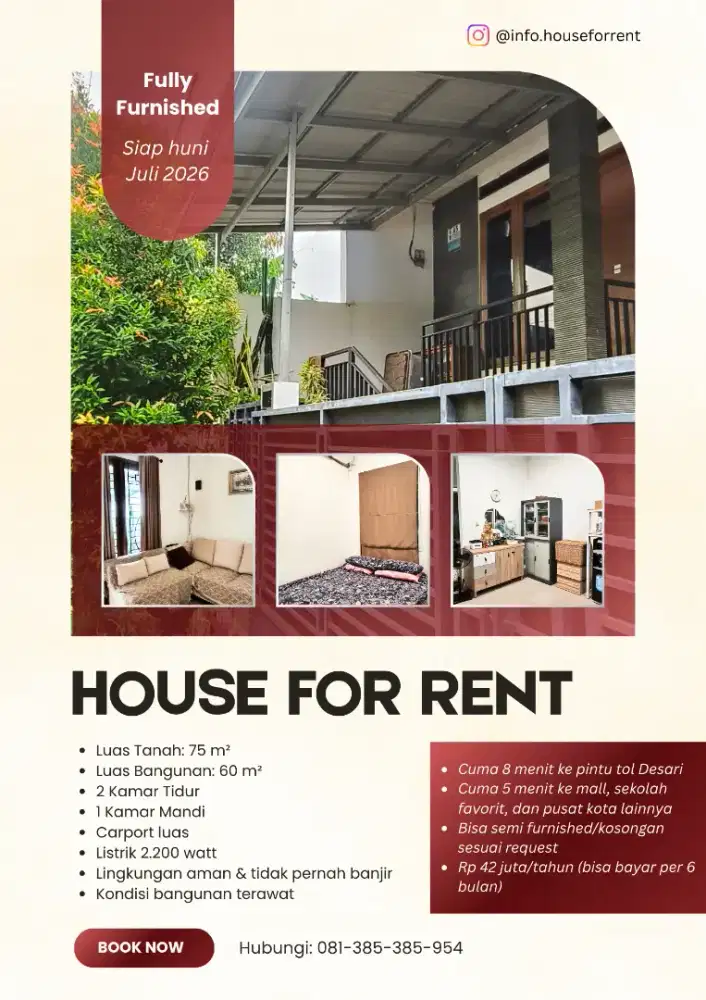 Sewa Rumah Bagus Terjangkau Fully Furnished Depok