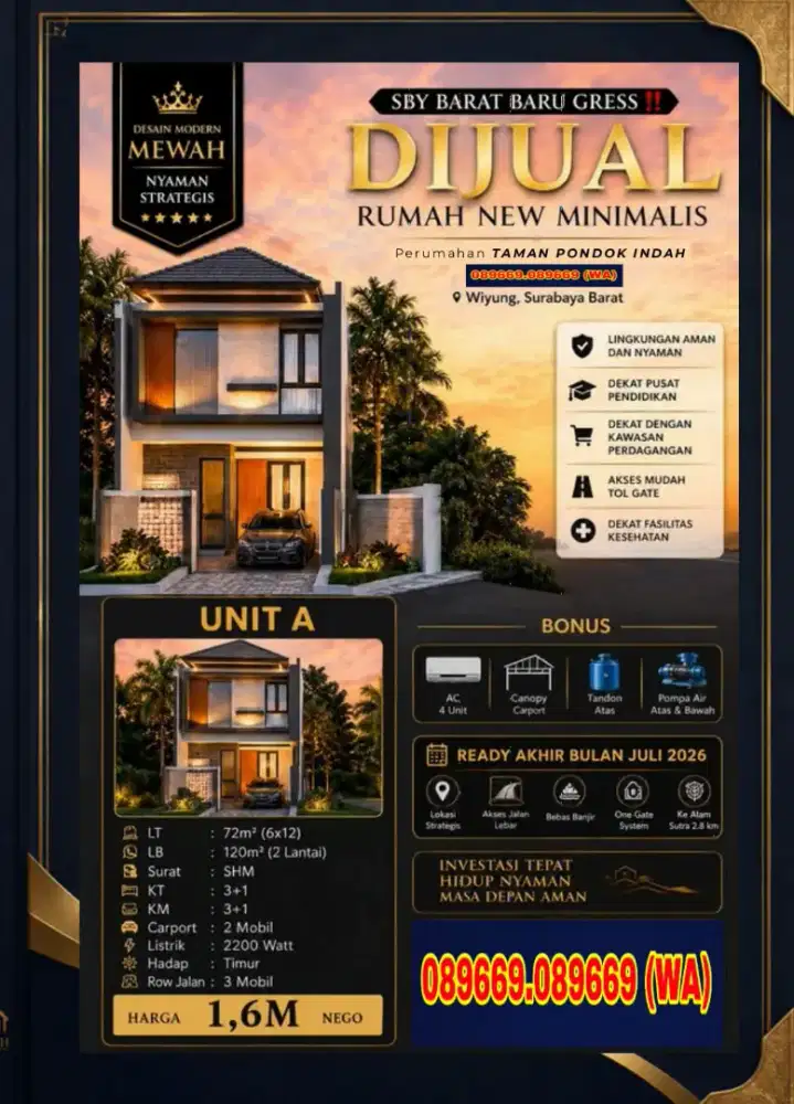 NEW Pondok Indah Wiyung dkt Menganti Babatan Citraland Pakuwon Graha