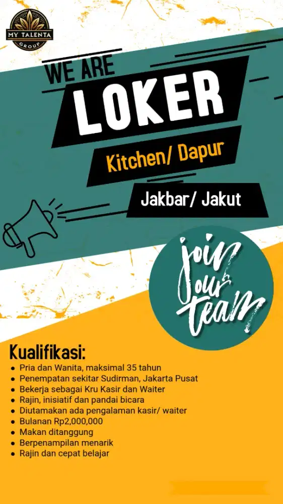 Lowongan Kerja Dapur - Jakarta Barat / Jakarta Utara
