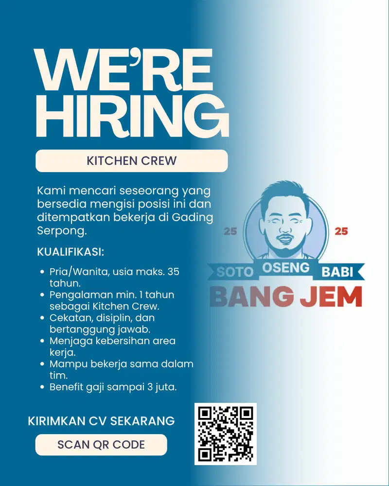 DIBUTUHKAN SEGERA MATCHARISTA DAN KITCHEN CREW DI GADING SERPONG!