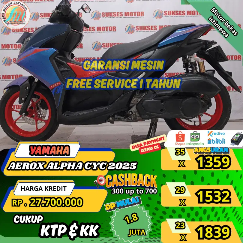 YAMAHA AEROX ALPHA CYC 2025DP&ANGSURAN TERMURAHSYRTKTP&KK(SUKSESMOTOR)