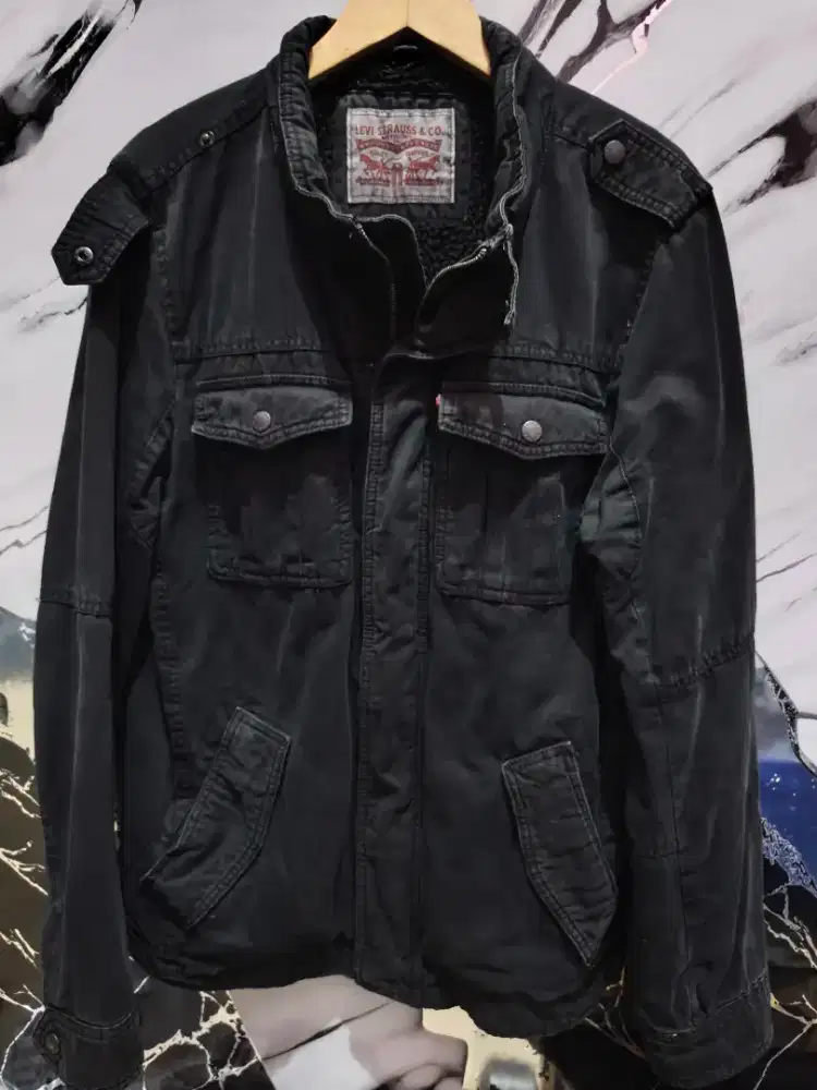 Jaket Levis black denim military