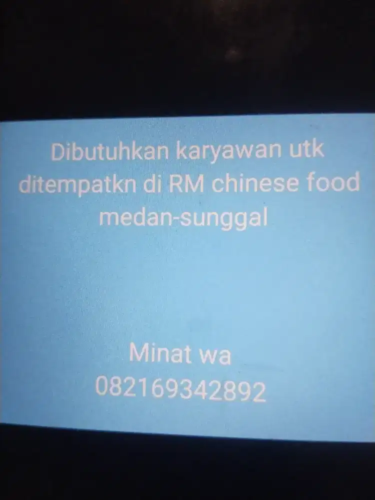 Loker utk RM  Chinese food medan sunggal