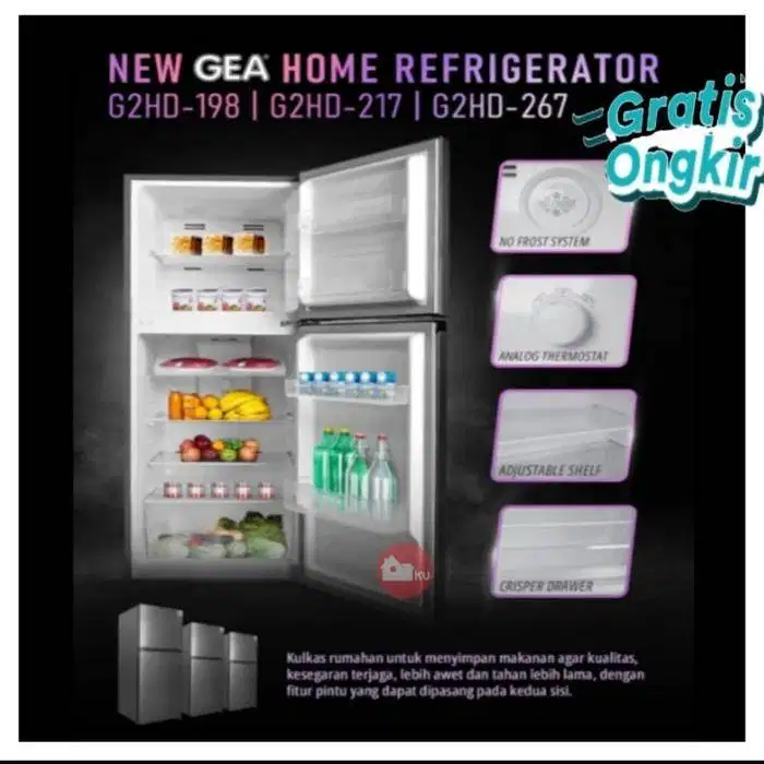 Kulkas Rumah Tangga 2 Pintu (Top Mount No Frost Refrigerator) GEA G2HD
