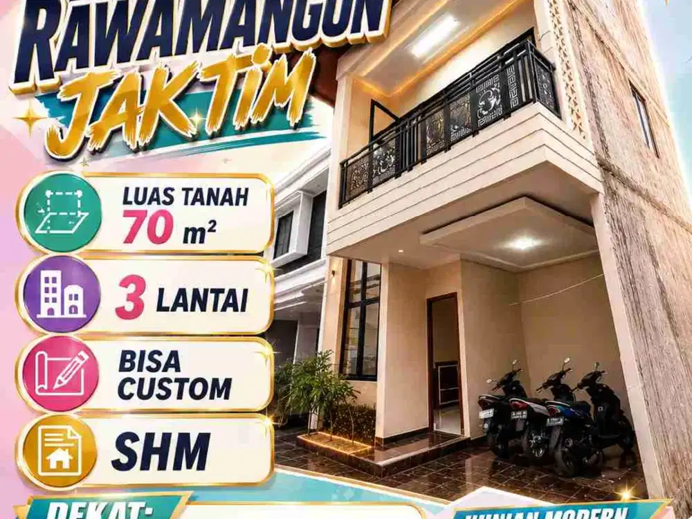 Jual Rumah Cluster Termurah Nempel Rawamangun di Cipinang Jakarta Timur, 3 Lantai, SHM