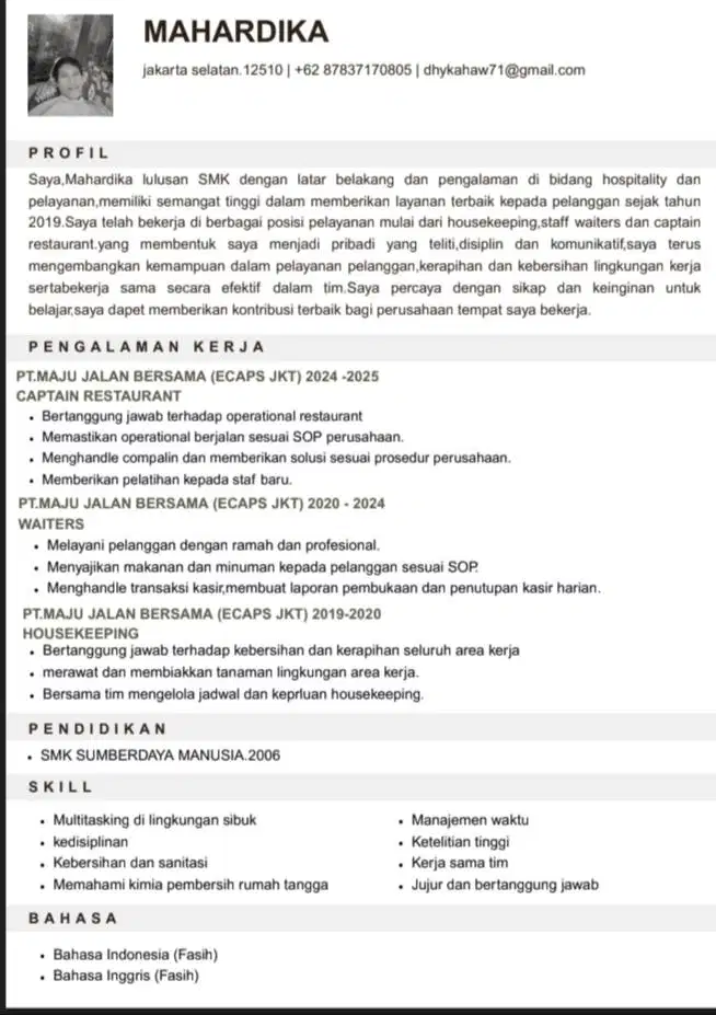 kerja apa saja,Pekerja keras,jujur namun kurang beruntung.