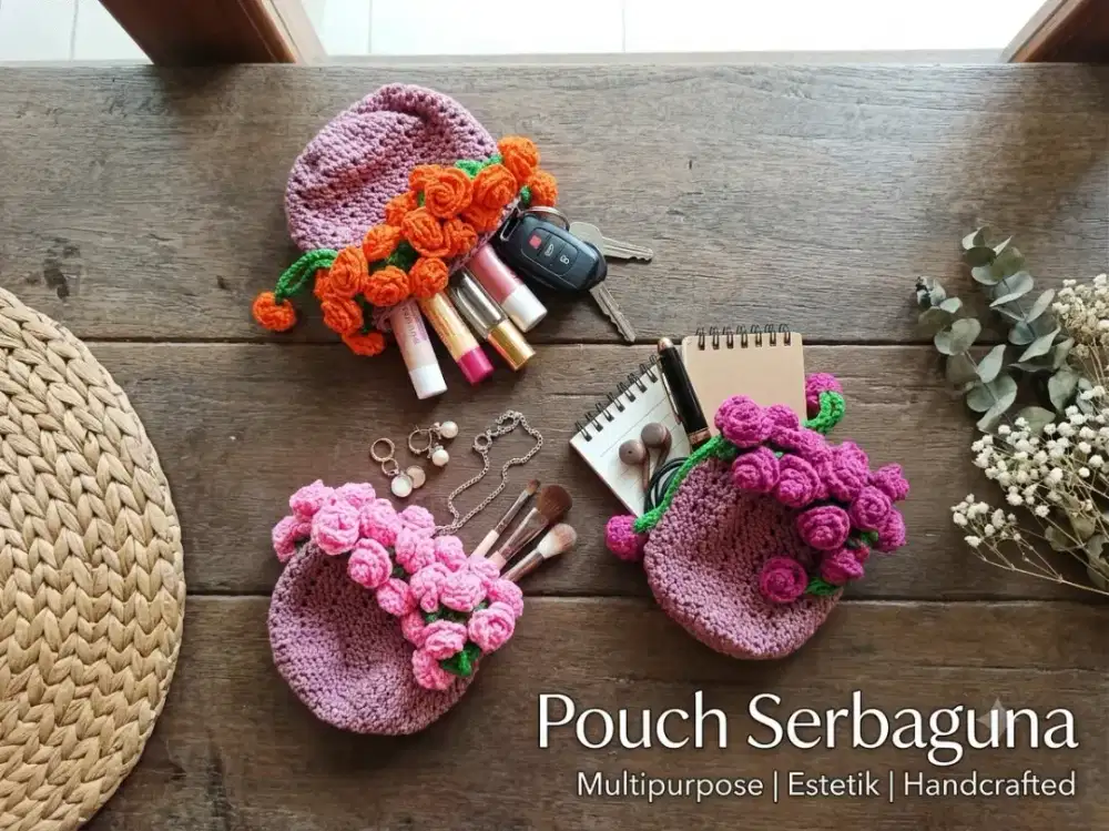 Pouch Rajut Bunga | Tas Kosmetik Rajut | Pouch Serbaguna