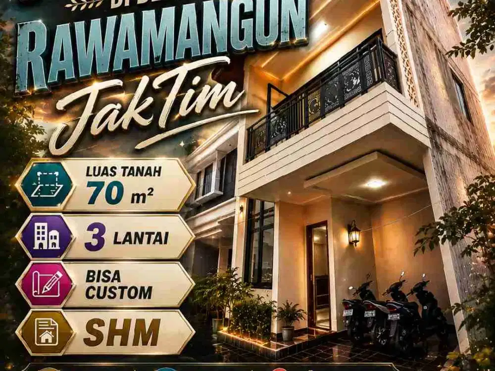 jual Rumah 3 Lantai di Cipinang Jakarta Timur, SHM, Cluster, Carport, Bisa Custom, Terjangkau