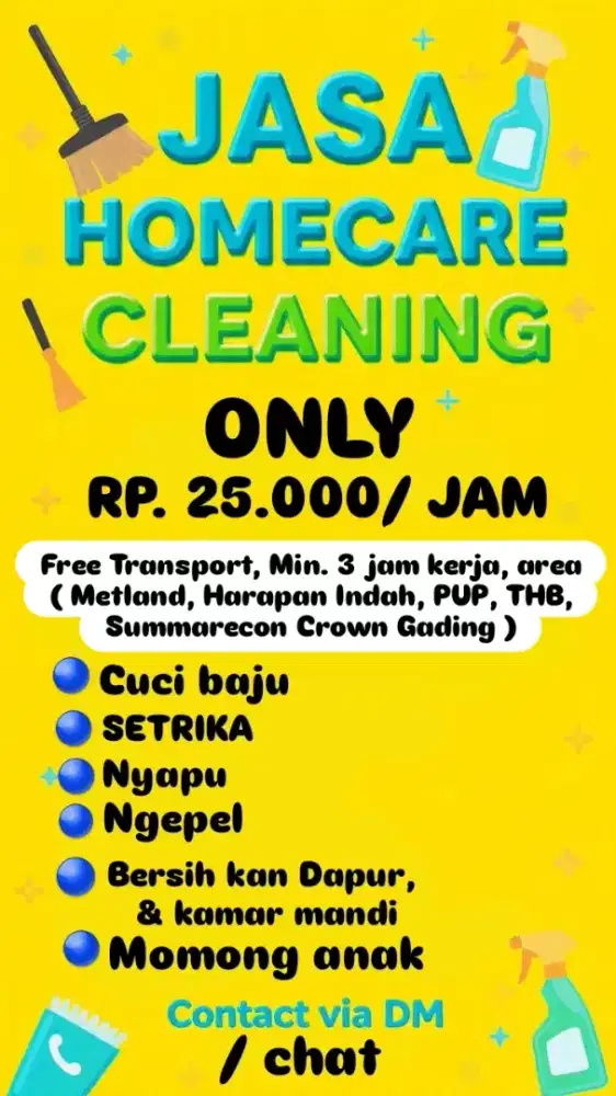 Saya sedang mencari pekerjaan sebagai ART/ Jasa Cleaning