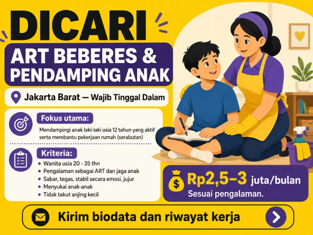 LOKER WANITA: ART + JAGA ANAK AKTIF, JAKBAR
