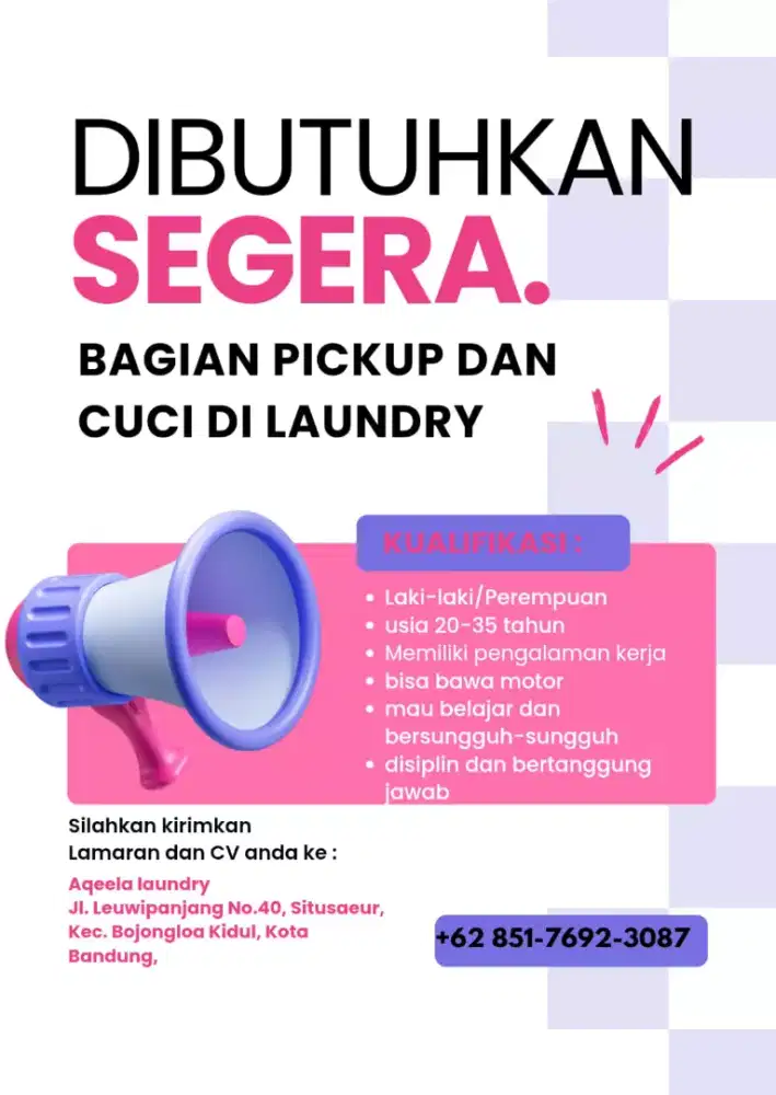 Loker untuk di laundry bagian pickup sama nyuci