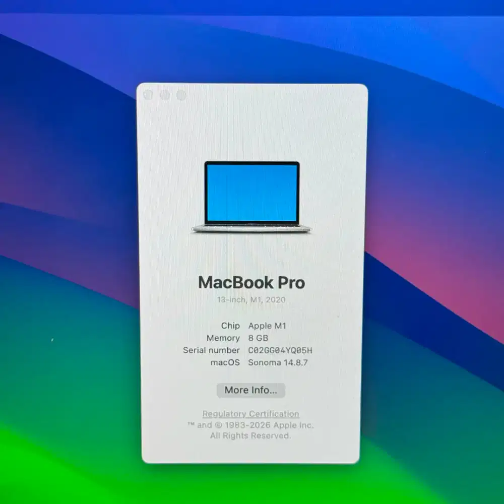 Macbook Pro M1 Ram 8 Ssd 512 Layar 13 inch Full set Silver buat desain