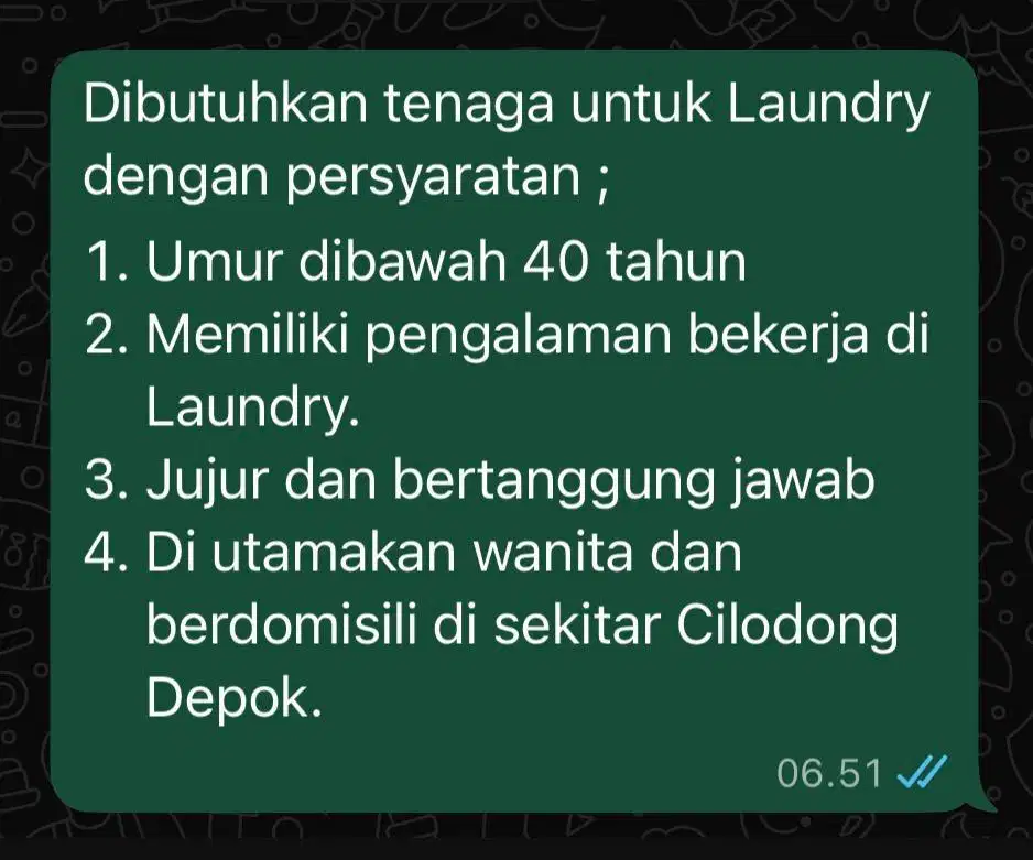 Lowongan tenaga laundry