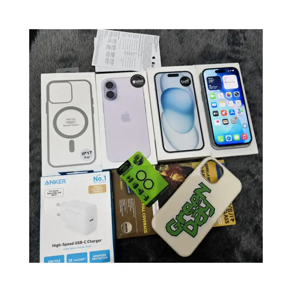 iPhone 15 Blue 128GB & iPhone 17 Basic Lavender 256GB Garansi Resmi