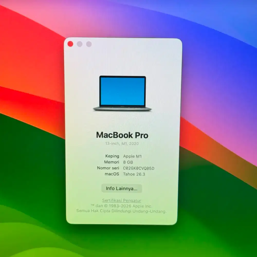 Macbook Pro M1 Layar 13 Inch Ram 8 Ssd 256 Space Grey full set buat