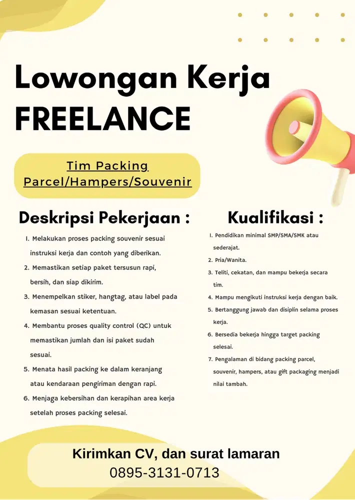 DICARI TIM FREELANCE/PACKER UNTUK PARCEL/HAMPERS