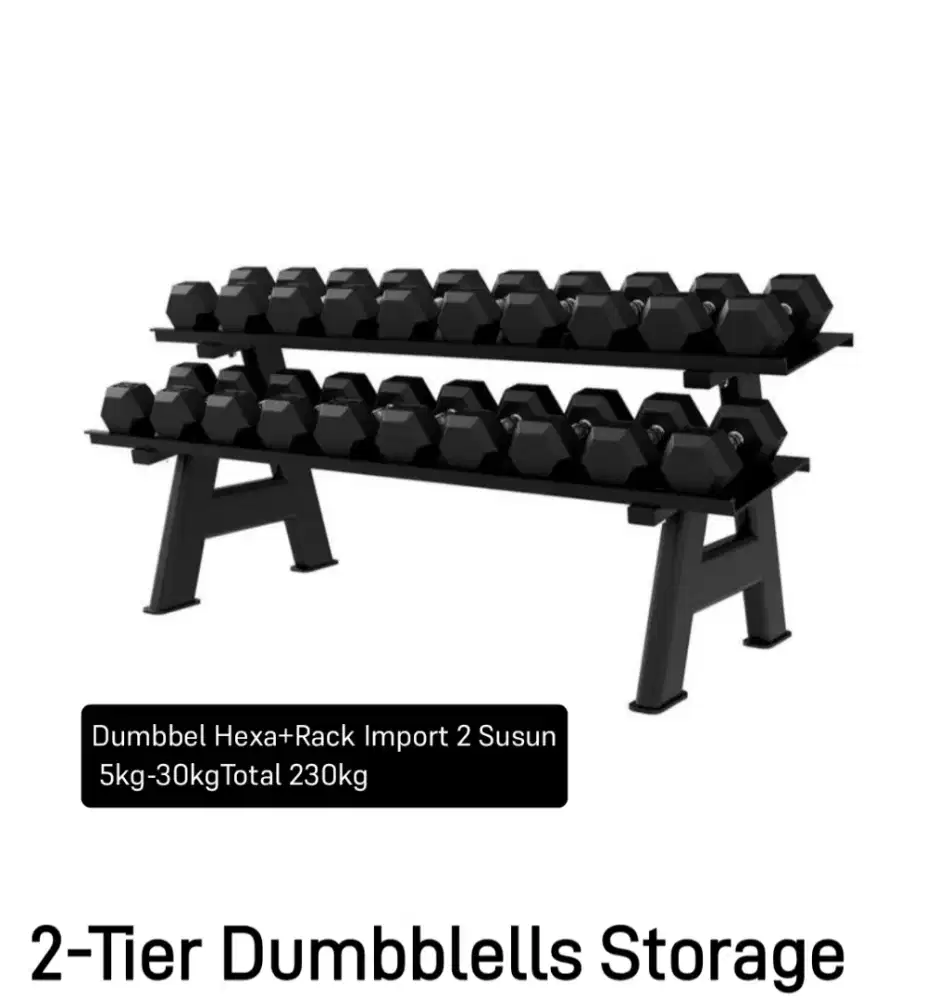 Dumbbell Hexa+Rack Import 2 Susun 5kg7,5,12,5,15,20,25,30kgTotal 230kg