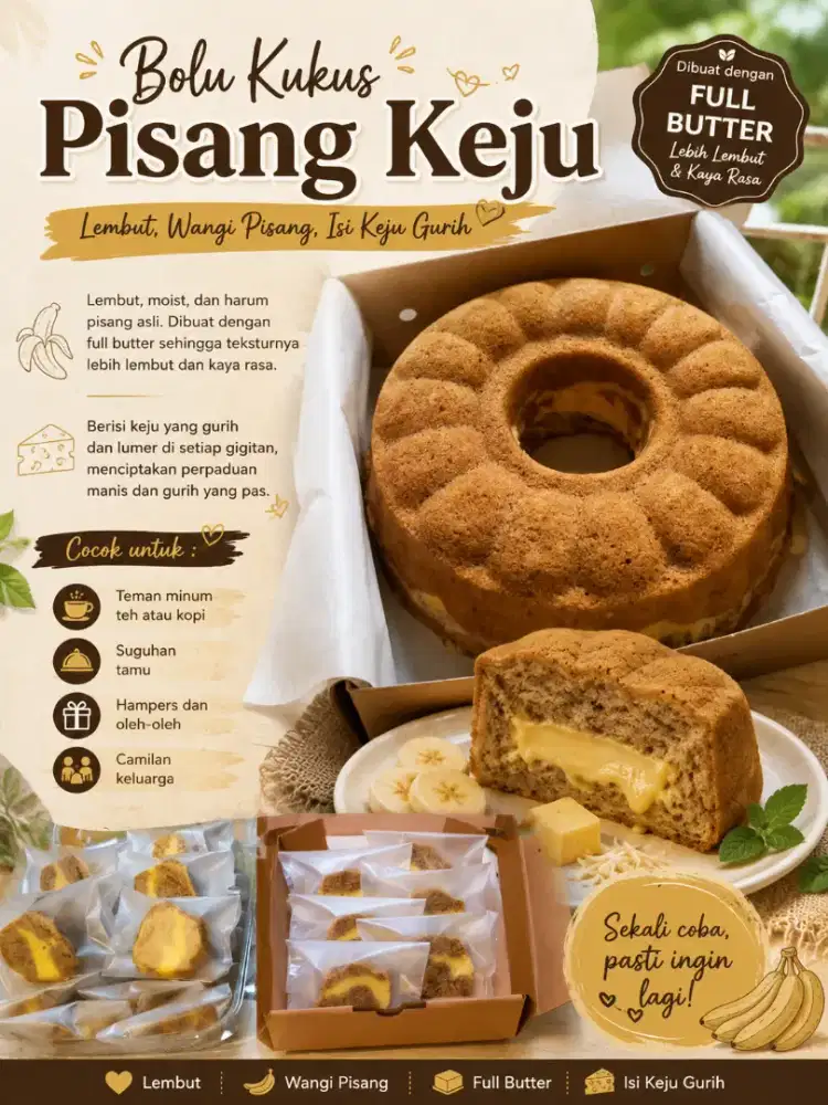 Bolu kukus pisang keju dengan adonan butter