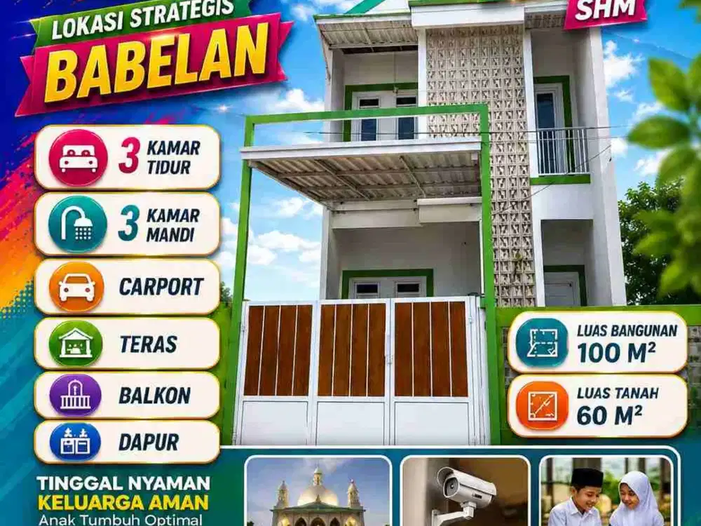 Jual Rumah 2 Lantai di Bekasi Babelan, SHM, 3 Kamar, Termurah, Strategis, Fasilitas Oke