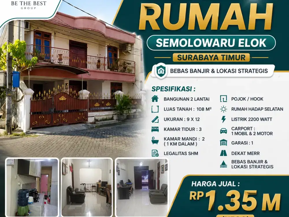 DEKAT MERR!! DIJUAL RUMAH SEMOLOWARU ELOK - SURABAYA TIMUR – BEBAS BANJIR