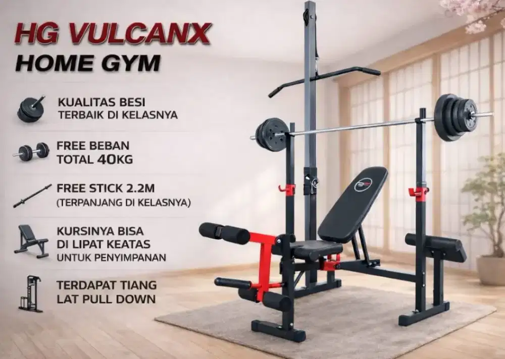 Alat fitness bench press+ beban dan stik