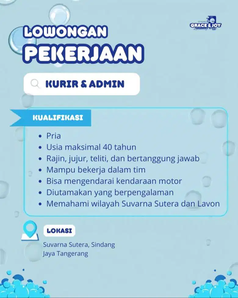 LOWONGAN PEKERJAAN SUVARNA SUTERA - KURIR LAUNDRY