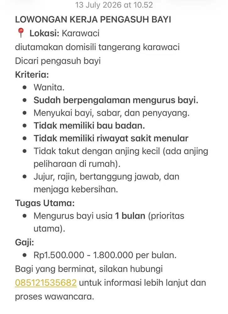 Lowongan Kerja Pengasuh Bayi