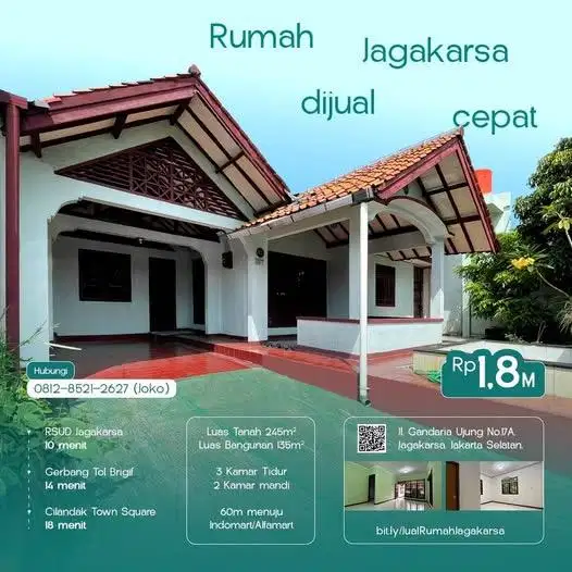 DIJUAL CEPAT Rumah Asri Jagakarsa