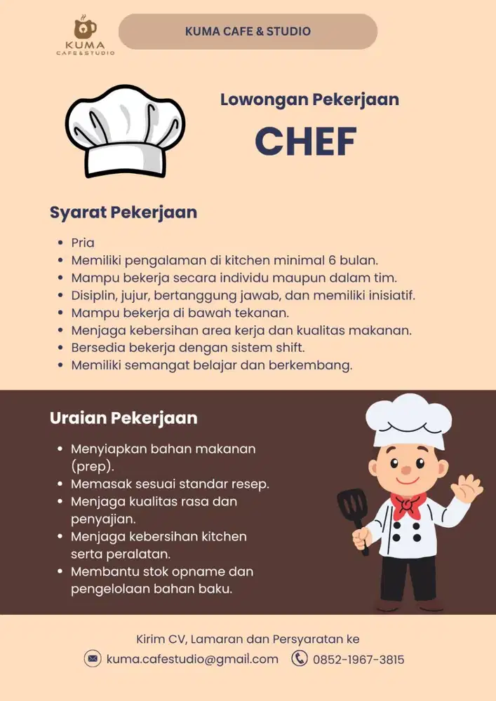 LOWONGAN CHEF DAN COOK HELPER