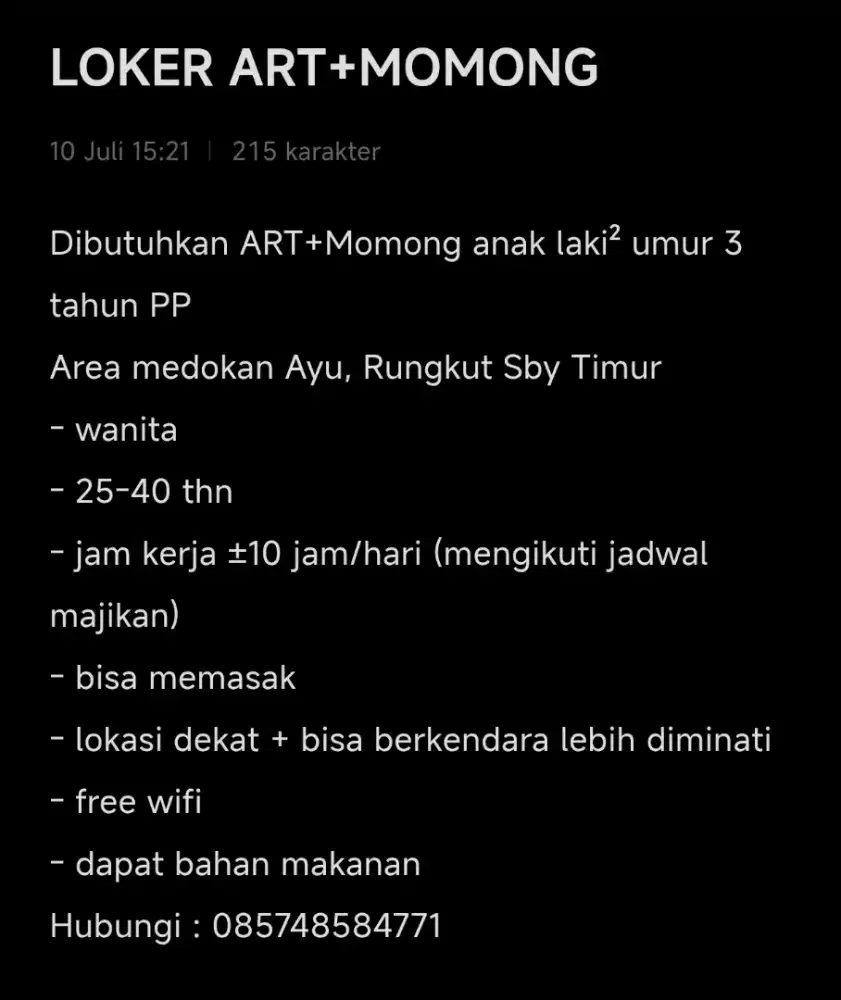 Dibutuhkan ART+Momong