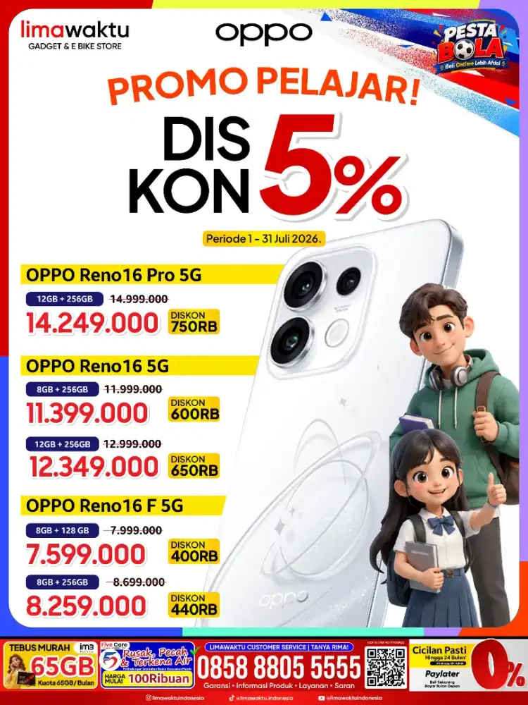 Oppo Reno16 series diskon 5% khusus buat sobat lima