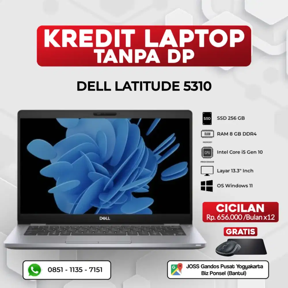 KREDIT LAPTOP DELL LATITUDE 5310 INTEL CORE I5 RAM 8GB DDR4 SSD 256GB
