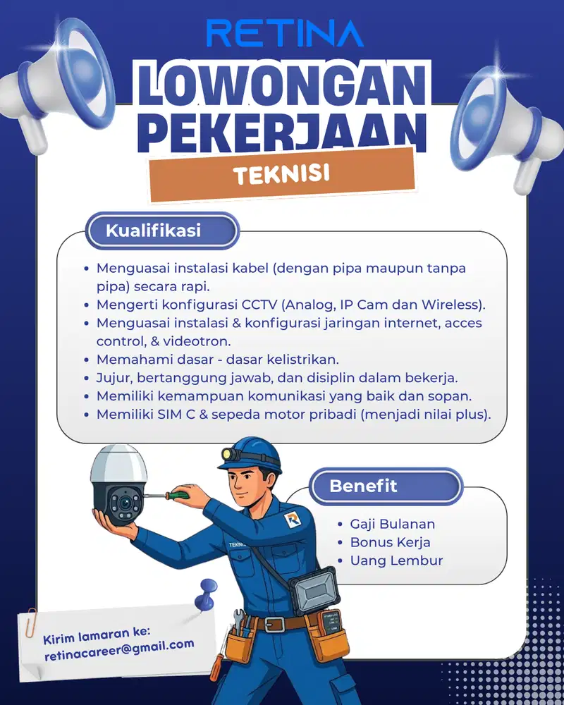 DICARI 3 ORANG TEKNISI/SUPPORT CCTV
