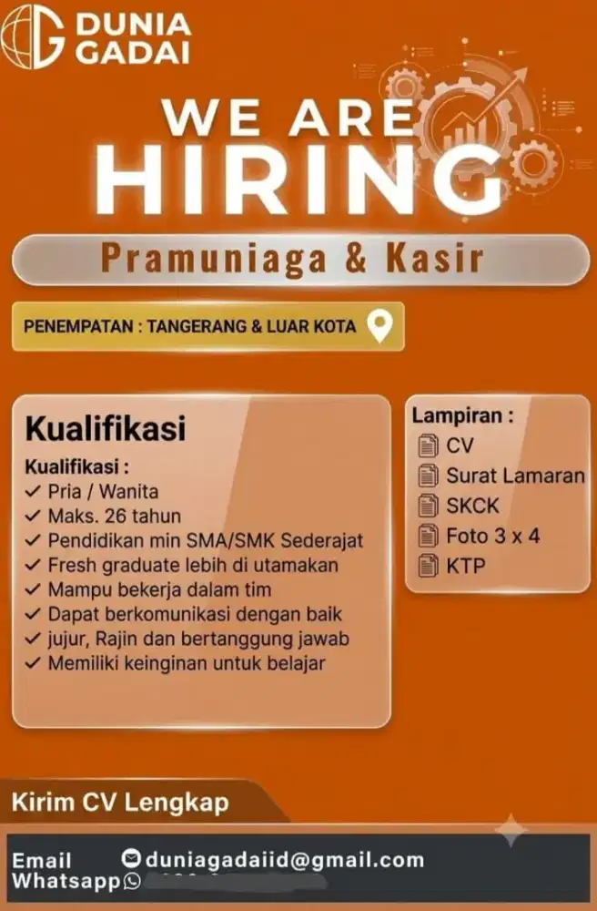LOWONGAN KERJA KASIR PRAMUNIAGA TANGERANG