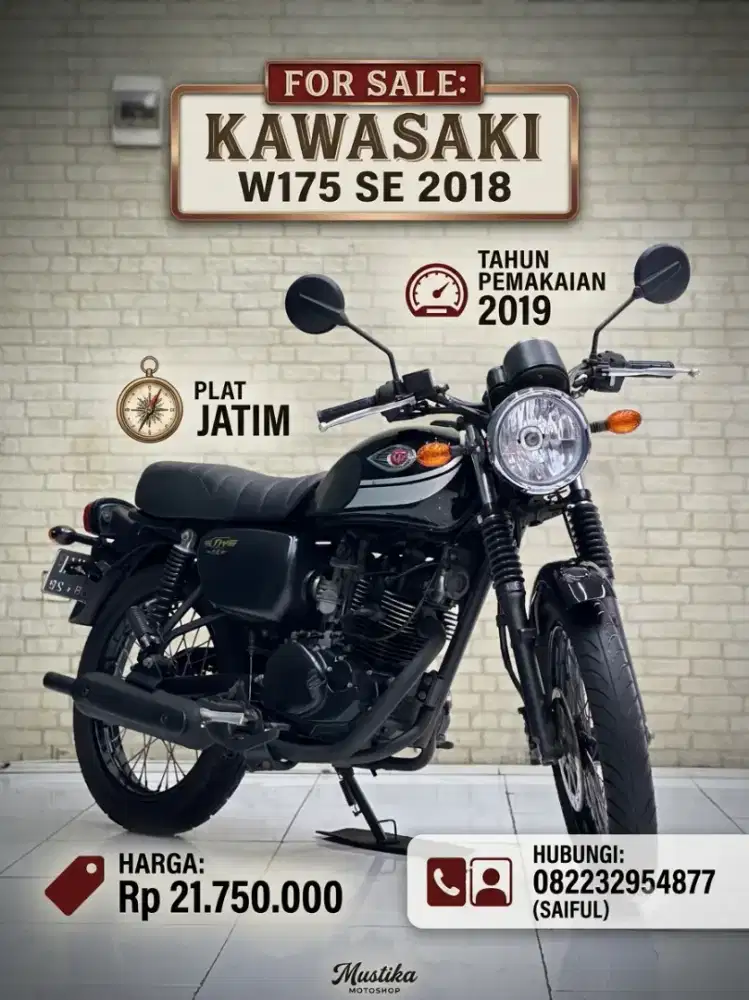 Perfect Condition!!Kawasaki W175 SE 2019 Black plat Jatim-Mustika