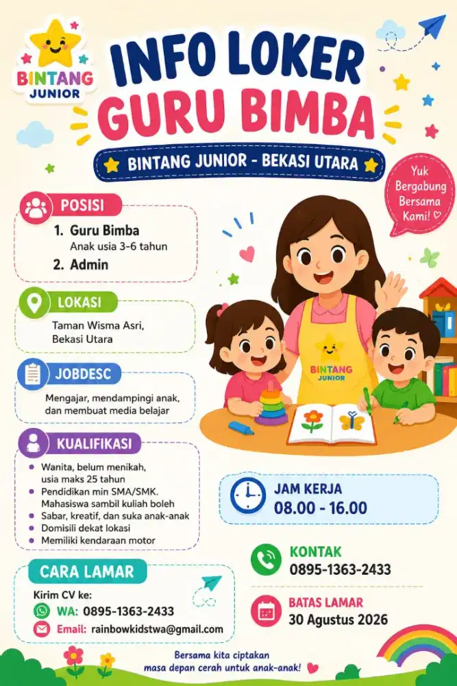 Lowongan kerja guru Bimba untuk anak kecil