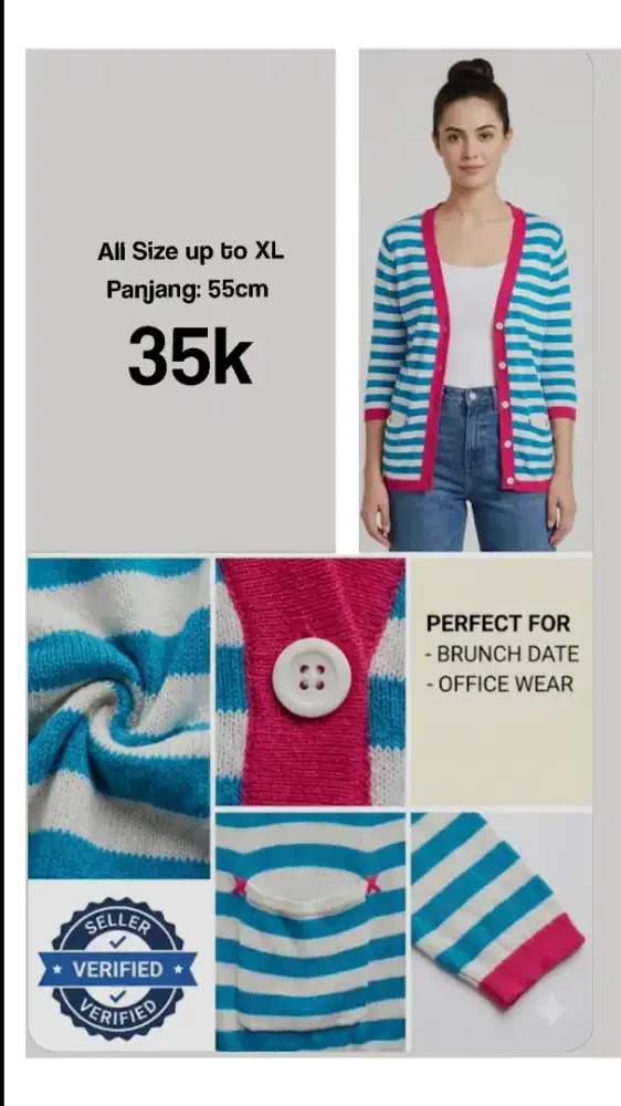 Cardigan Rajut Striped Pop