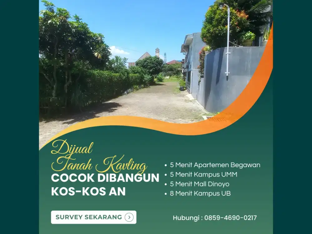 Cocok Bangun Kos Kosan Row Jalan 6 Meter Tanah Malang 5 Menit Kampus UB Malang