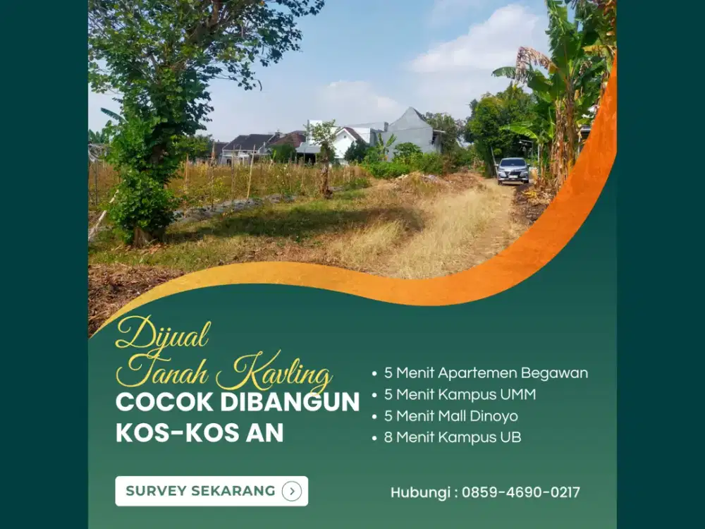 Tanah Malang Row Jalan 6 Meter Cocok Bangun Kos Kosan 5 Menit Kampus UB Malang