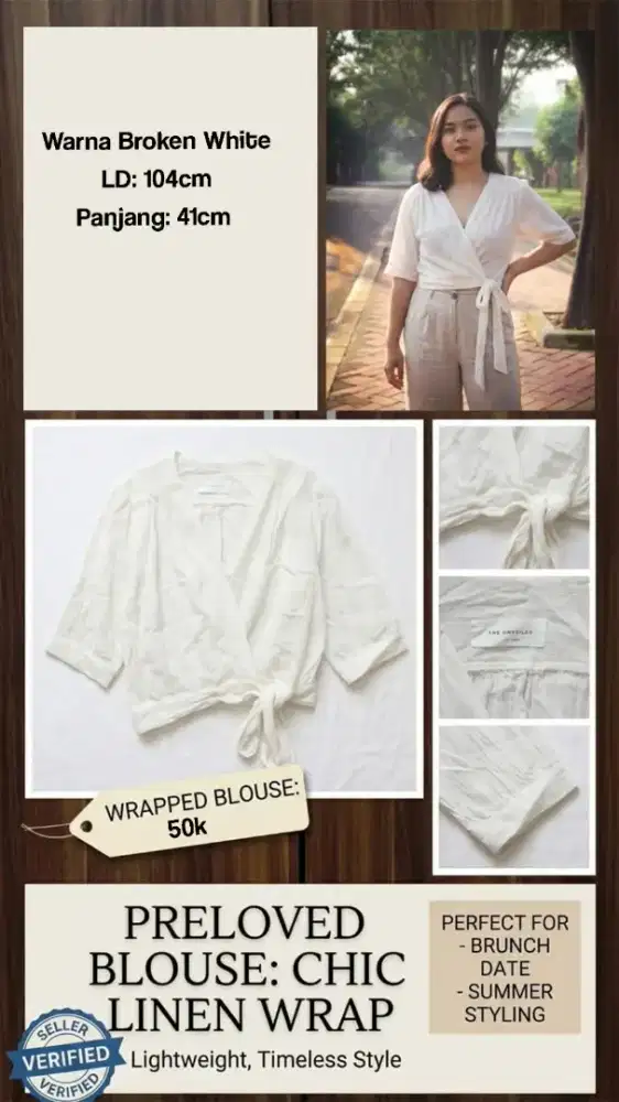 Atasan Linen Wrap Blouse Preloved Cuma 50k