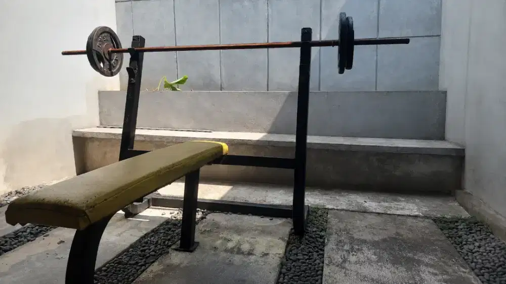 Bench Press Set + Barbell + Weight Plate + Hammer Curl Bar