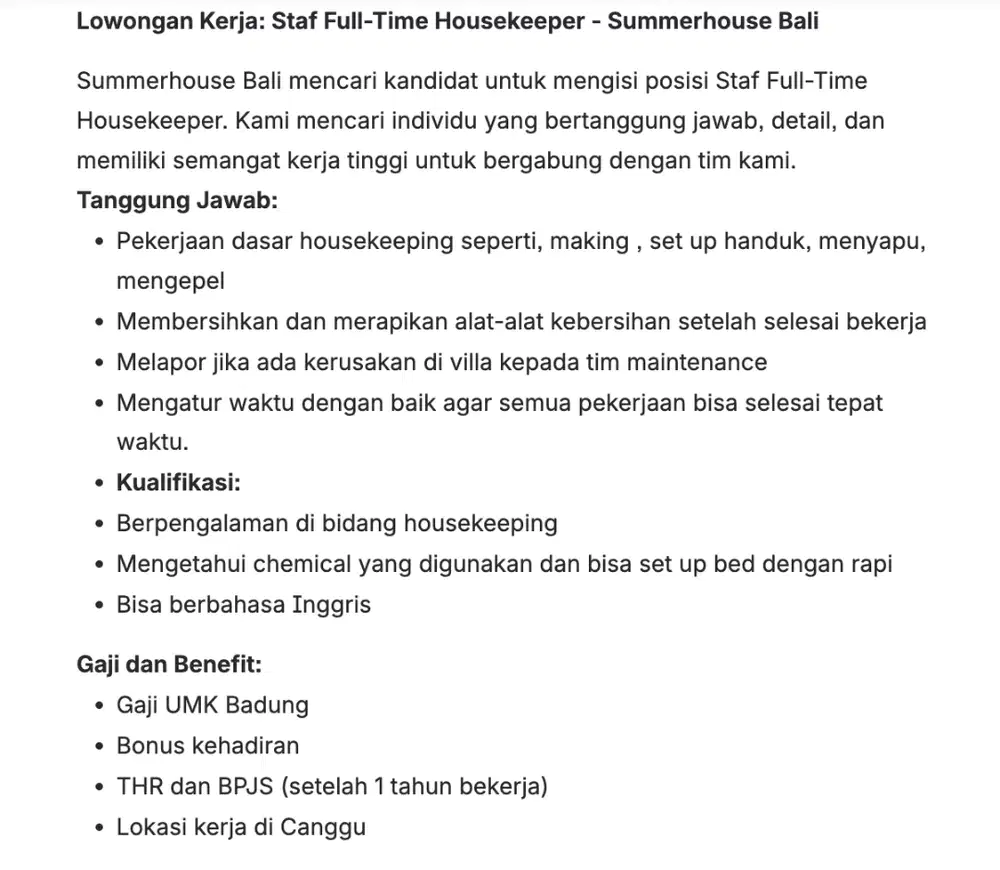 Full-Time Housekeeper
