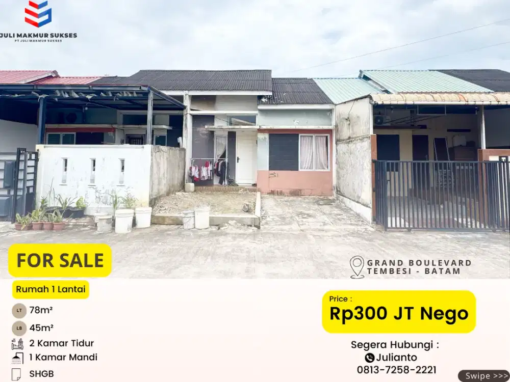 Dijual CEPAT Rumah 1 Lantai di Grand Boulevard Tembesi Batam