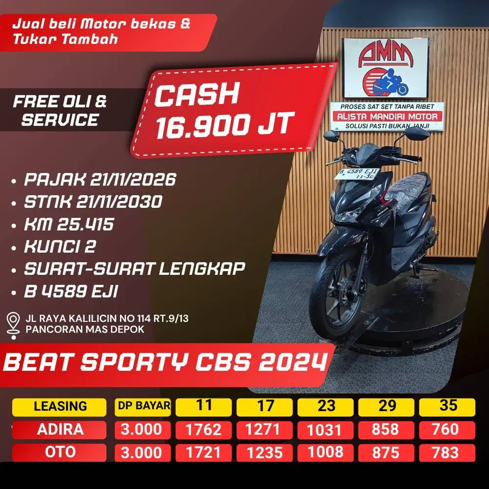 BEAT SPORTY CBS 2024 PAJAK HIDUP KUNCI 2 KREDIVO CASH / KREDIT ALISTA