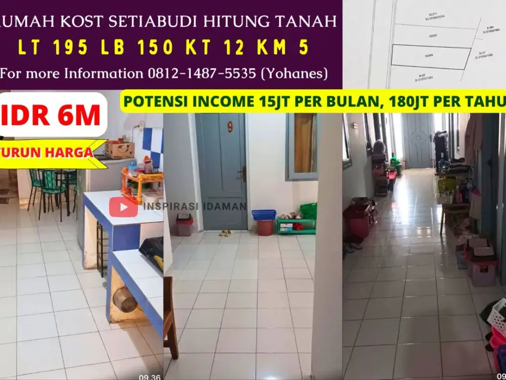 Jual Cepat Rumah kost Setiabudi 12 kamar hitung Tanah