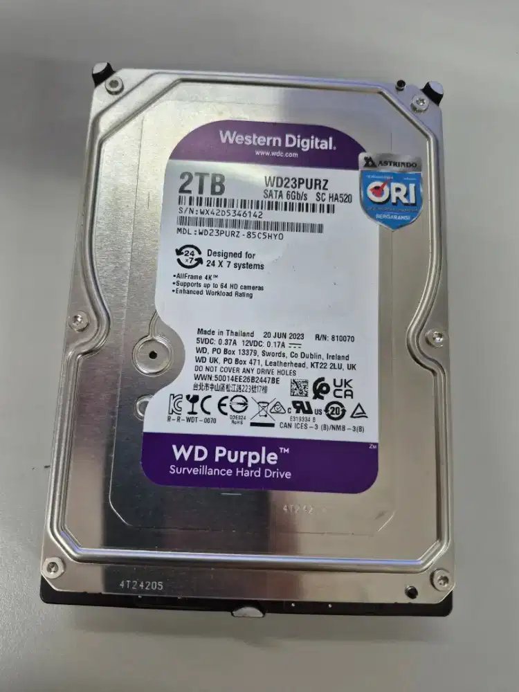 Hardisk WD purple 2TB (ready 2 hardisk)
