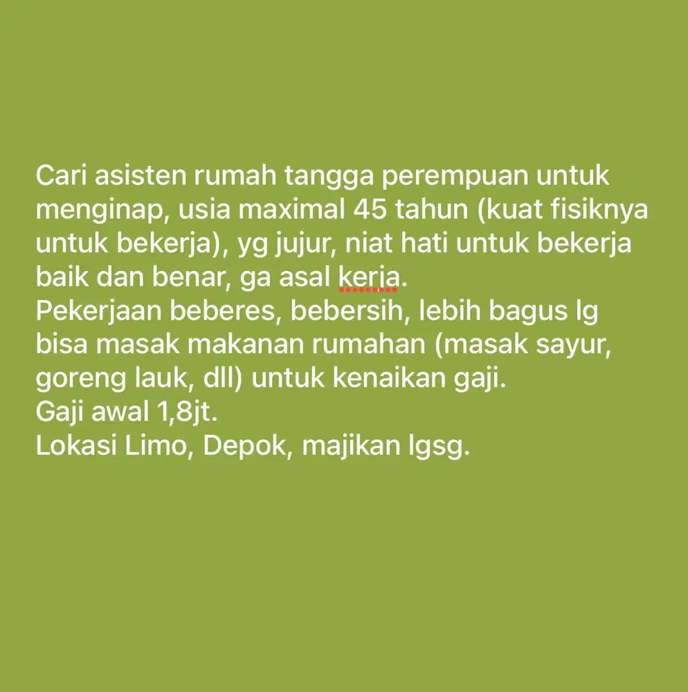 Cari Asisten Rumah Tangga