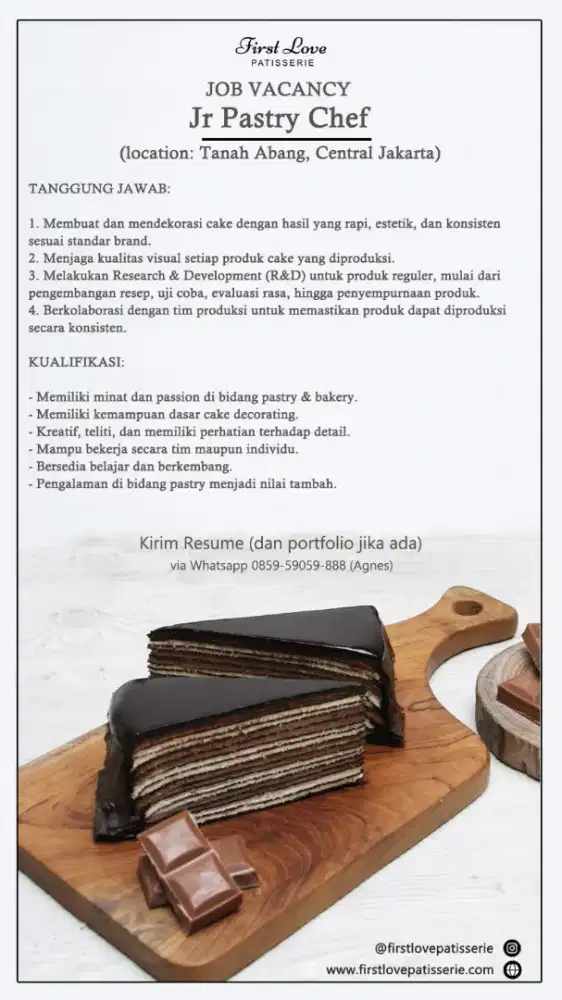 Lowongan kerja Junior Pastry Chef