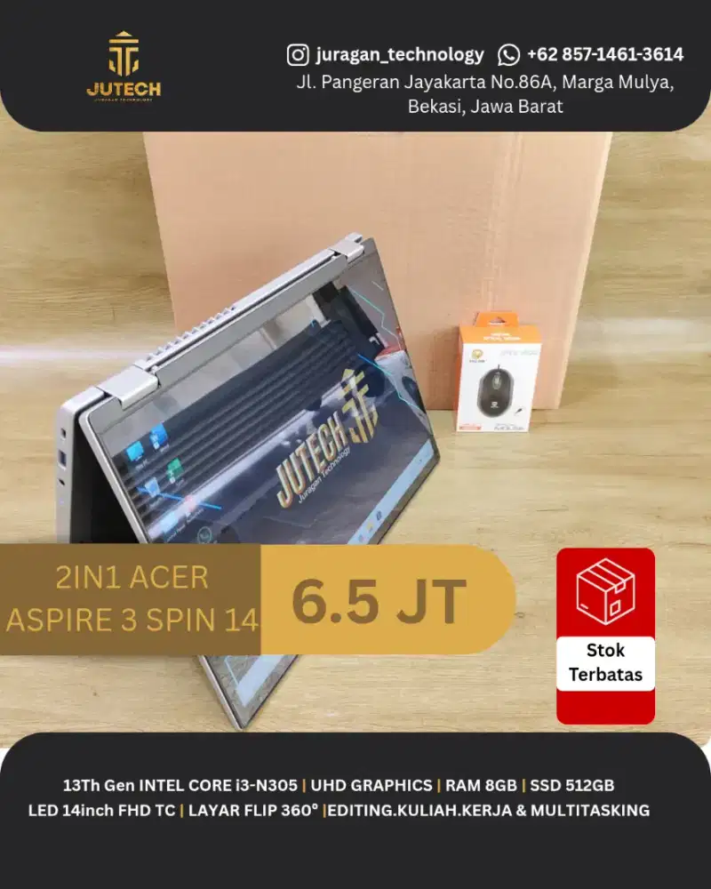 LAPTOP ACER ASPIRE 3 SPIN 14 SLIM CORE i3 GEN 13 RAM 8GB TOUCHSCREEN